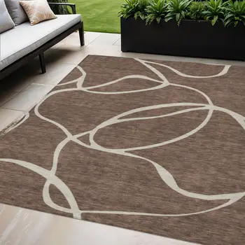 5' X 8' Brown And Beige Abstract Washable Indoor Outdoor Area Rug