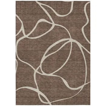 5' X 8' Brown And Beige Abstract Washable Indoor Outdoor Area Rug