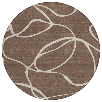 8' Brown And Beige Round Abstract Washable Indoor Outdoor Area Rug
