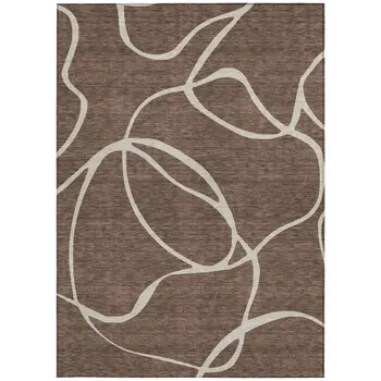 8' X 10' Brown And Beige Abstract Washable Indoor Outdoor Area Rug