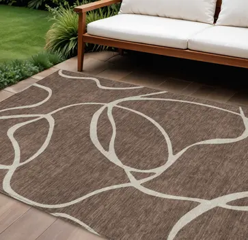8' X 10' Brown And Beige Abstract Washable Indoor Outdoor Area Rug