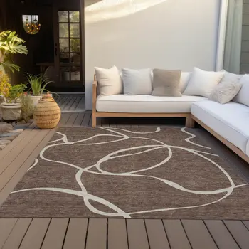 10' X 14' Brown And Beige Abstract Washable Indoor Outdoor Area Rug