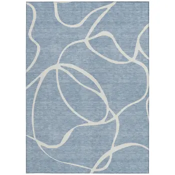 5' X 8' Denim Blue And Ivory Abstract Washable Indoor Outdoor Area Rug