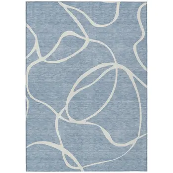 5' X 8' Denim Blue And Ivory Abstract Washable Indoor Outdoor Area Rug