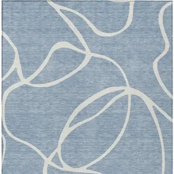 5' X 8' Denim Blue And Ivory Abstract Washable Indoor Outdoor Area Rug