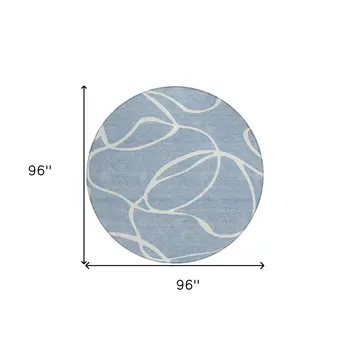 8' Denim Blue And Ivory Round Abstract Washable Indoor Outdoor Area Rug