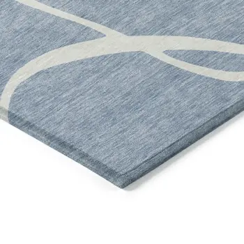10' X 14' Denim Blue And Ivory Abstract Washable Indoor Outdoor Area Rug