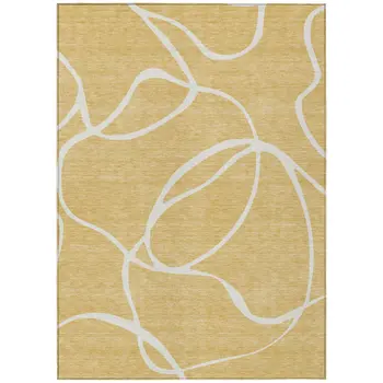 5' X 8' Gold And Ivory Abstract Washable Indoor Outdoor Area Rug