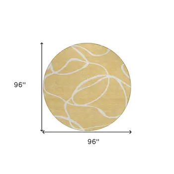 8' Gold And Ivory Round Abstract Washable Indoor Outdoor Area Rug