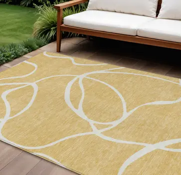 10' X 14' Gold And Ivory Abstract Washable Indoor Outdoor Area Rug
