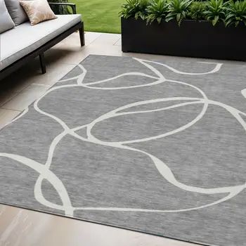 5' X 8' Gray And Ivory Abstract Washable Indoor Outdoor Area Rug