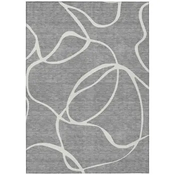 5' X 8' Gray And Ivory Abstract Washable Indoor Outdoor Area Rug