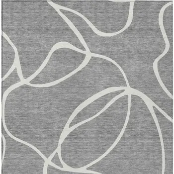 5' X 8' Gray And Ivory Abstract Washable Indoor Outdoor Area Rug