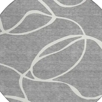 8' Gray And Ivory Round Abstract Washable Indoor Outdoor Area Rug