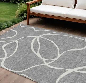 8' X 10' Gray And Ivory Abstract Washable Indoor Outdoor Area Rug