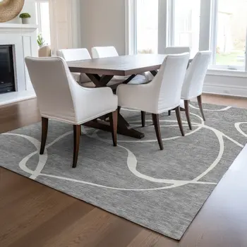 8' X 10' Gray And Ivory Abstract Washable Indoor Outdoor Area Rug