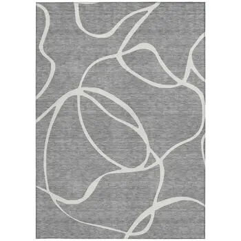 10' X 14' Gray And Ivory Abstract Washable Indoor Outdoor Area Rug