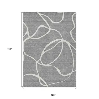 10' X 14' Gray And Ivory Abstract Washable Indoor Outdoor Area Rug