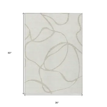 3' X 5' Ivory And Beige Abstract Washable Indoor Outdoor Area Rug
