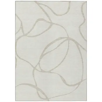 3' X 5' Ivory And Beige Abstract Washable Indoor Outdoor Area Rug