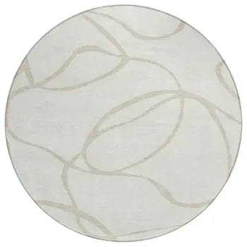8' Ivory And Beige Round Abstract Washable Indoor Outdoor Area Rug