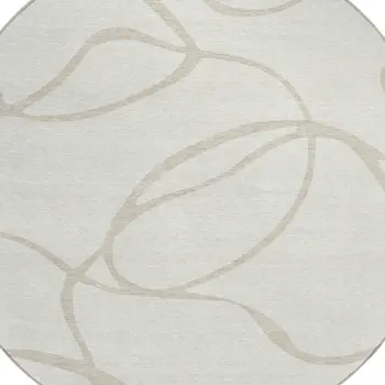 8' Ivory And Beige Round Abstract Washable Indoor Outdoor Area Rug