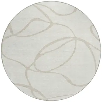 8' Ivory And Beige Round Abstract Washable Indoor Outdoor Area Rug