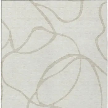 9' X 12' Ivory And Beige Abstract Washable Indoor Outdoor Area Rug