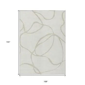 9' X 12' Ivory And Beige Abstract Washable Indoor Outdoor Area Rug