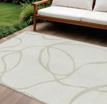 9' X 12' Ivory And Beige Abstract Washable Indoor Outdoor Area Rug
