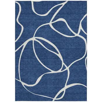 8' X 10' Navy Blue And Ivory Abstract Washable Indoor Outdoor Area Rug