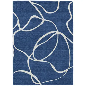 9' X 12' Navy Blue And Ivory Abstract Washable Indoor Outdoor Area Rug