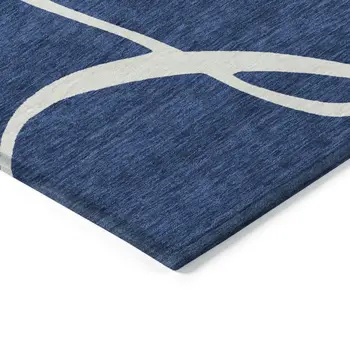9' X 12' Navy Blue And Ivory Abstract Washable Indoor Outdoor Area Rug