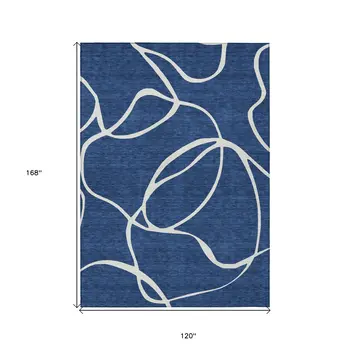 10' X 14' Navy Blue And Ivory Abstract Washable Indoor Outdoor Area Rug