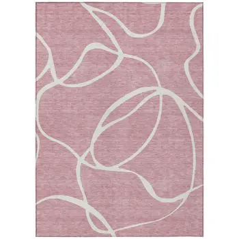 5' X 8' Pink And Ivory Abstract Washable Indoor Outdoor Area Rug