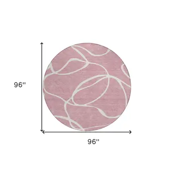 8' Pink And Ivory Round Abstract Washable Indoor Outdoor Area Rug