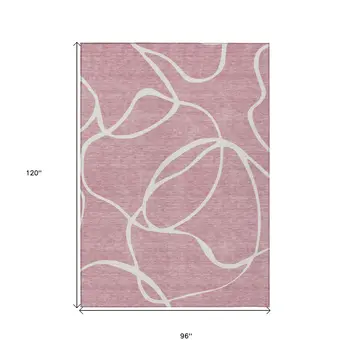 8' X 10' Pink And Ivory Abstract Washable Indoor Outdoor Area Rug