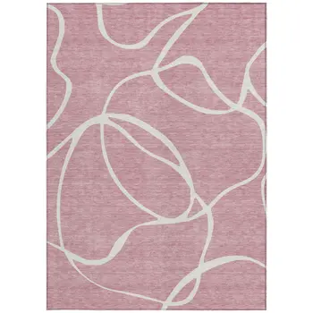 8' X 10' Pink And Ivory Abstract Washable Indoor Outdoor Area Rug