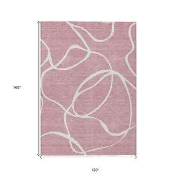 10' X 14' Pink And Ivory Abstract Washable Indoor Outdoor Area Rug