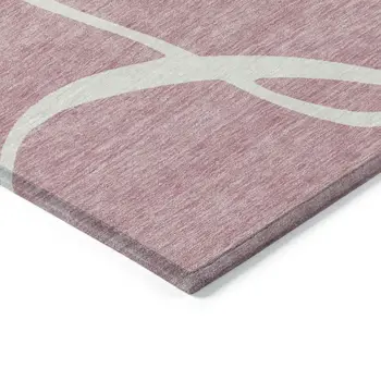10' X 14' Pink And Ivory Abstract Washable Indoor Outdoor Area Rug