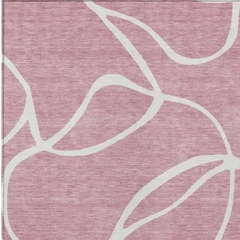 10' X 14' Pink And Ivory Abstract Washable Indoor Outdoor Area Rug