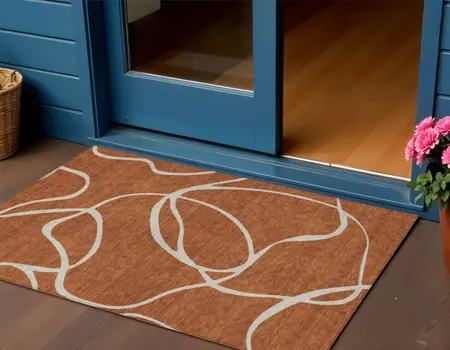 3' X 5' Copper And Ivory Abstract Washable Indoor Outdoor Area Rug