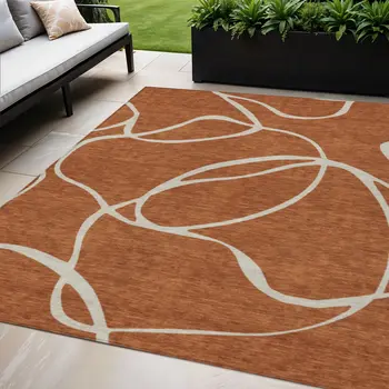 5' X 8' Copper And Ivory Abstract Washable Indoor Outdoor Area Rug