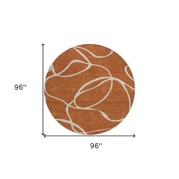 8' Copper And Ivory Round Abstract Washable Indoor Outdoor Area Rug