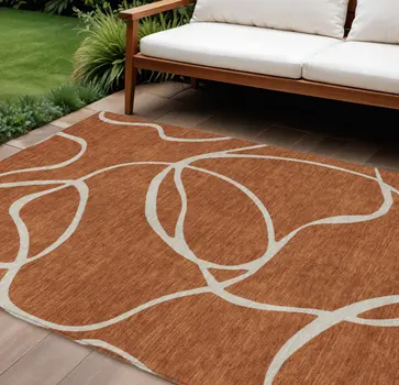 10' X 14' Copper And Ivory Abstract Washable Indoor Outdoor Area Rug