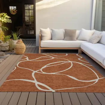 10' X 14' Copper And Ivory Abstract Washable Indoor Outdoor Area Rug