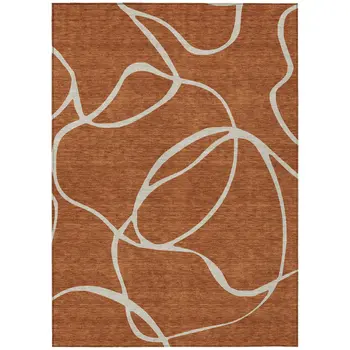 10' X 14' Copper And Ivory Abstract Washable Indoor Outdoor Area Rug