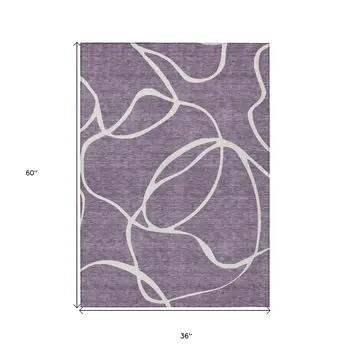 3' X 5' Purple And Ivory Abstract Washable Indoor Outdoor Area Rug
