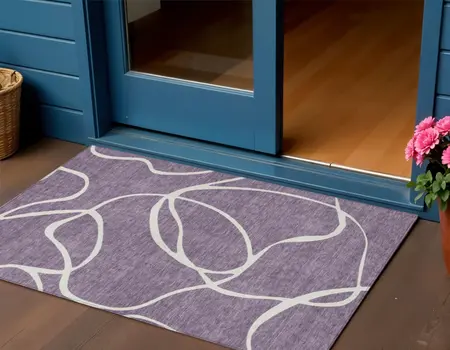 3' X 5' Purple And Ivory Abstract Washable Indoor Outdoor Area Rug