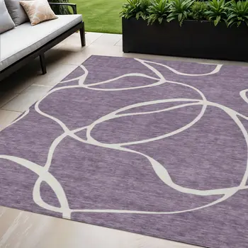 5' X 8' Purple And Ivory Abstract Washable Indoor Outdoor Area Rug
